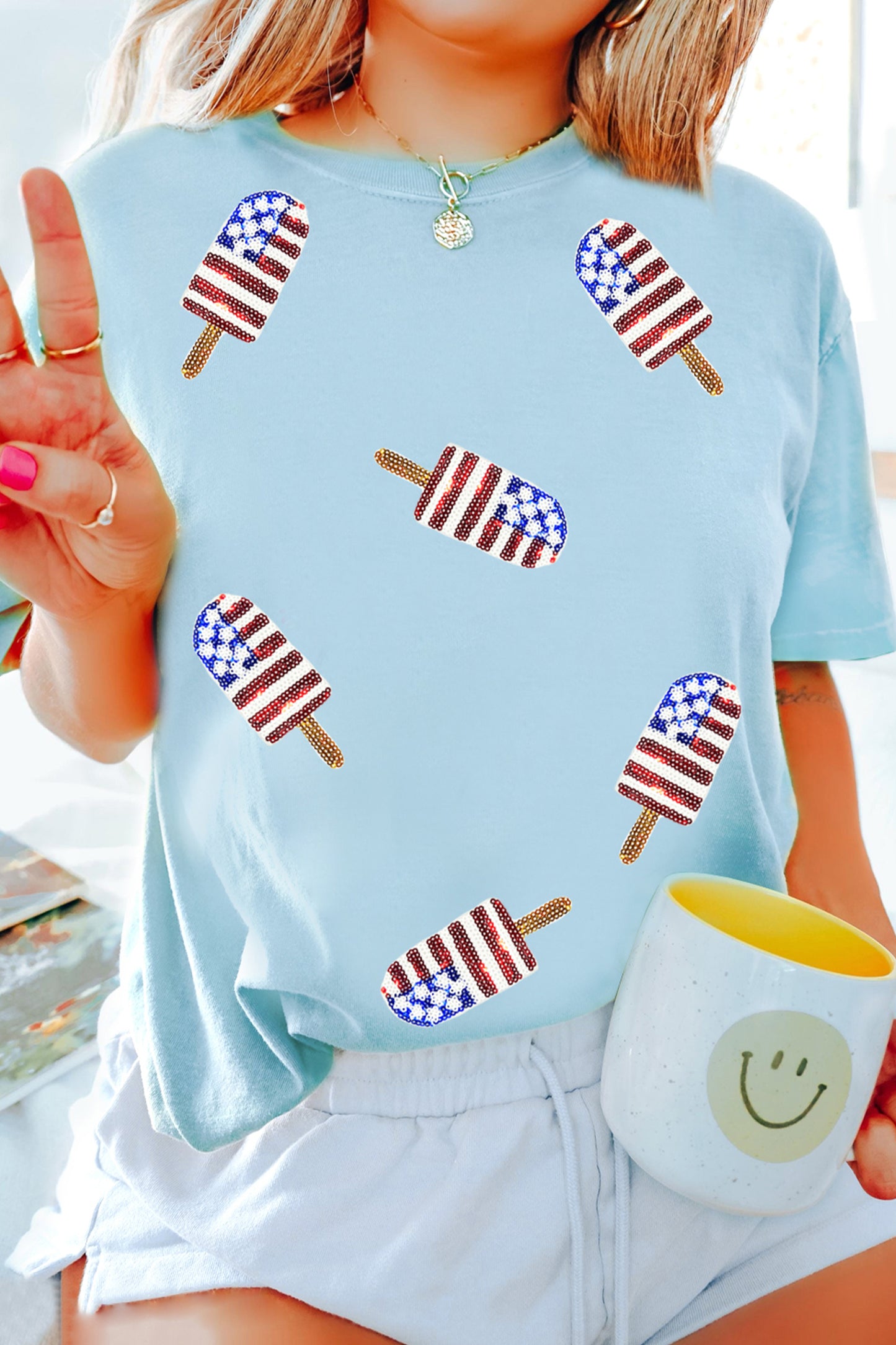 Parker & Jo™ Patriotic Sequin Popsicle Tee 🍭❤️💙
