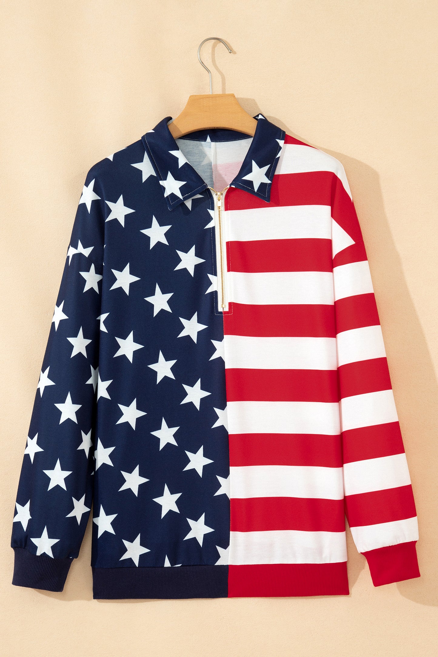 Parker & Jo™  American Flag Zipped Collar Oversized Sweatshirt