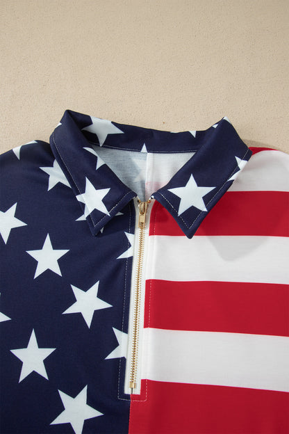 Parker & Jo™  American Flag Zipped Collar Oversized Sweatshirt