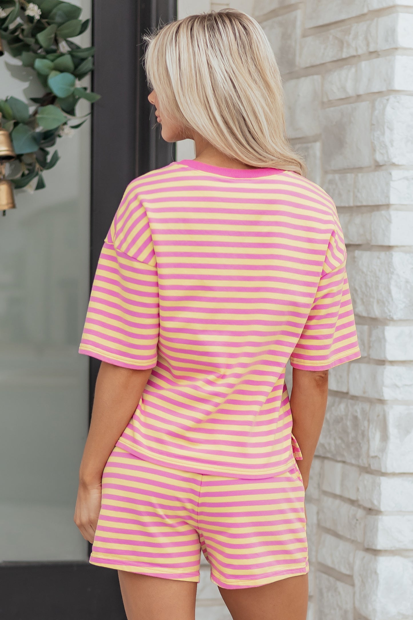 Parker & Jo™ Pink and Orange Striped Terry Short Set