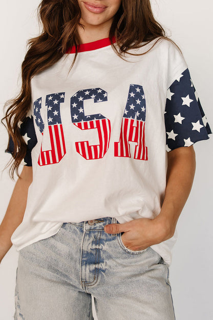 Parker & Jo™ USA American Flag Patchwork Casual Tee