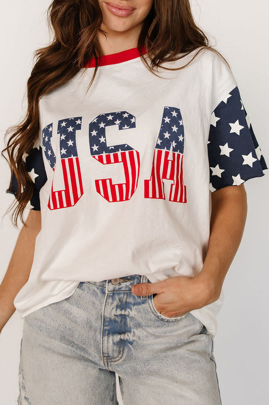 Parker & Jo™ USA American Flag Patchwork Casual Tee