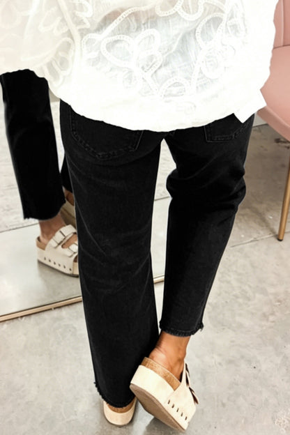 Parker & Jo™ Black Ghost Patched Raw Hem Jeans
