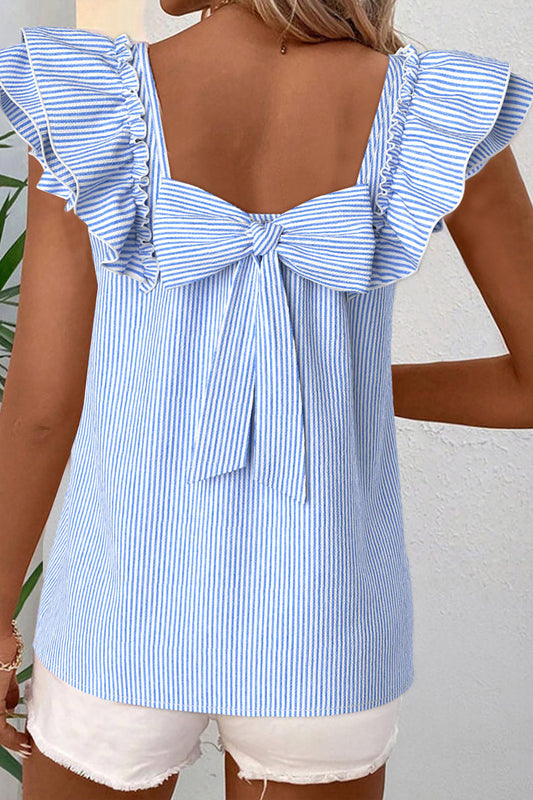 Parker & Jo™ Sky Blue Stripe Bow Ruffled Short Sleeve Blouse