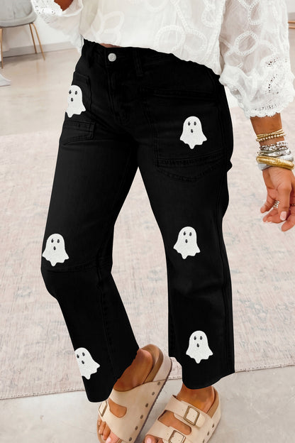 Parker & Jo™ Black Ghost Patched Raw Hem Jeans