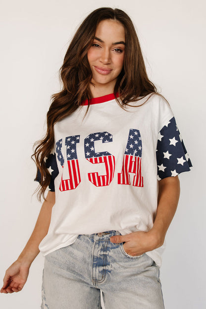 Parker & Jo™ USA American Flag Patchwork Casual Tee