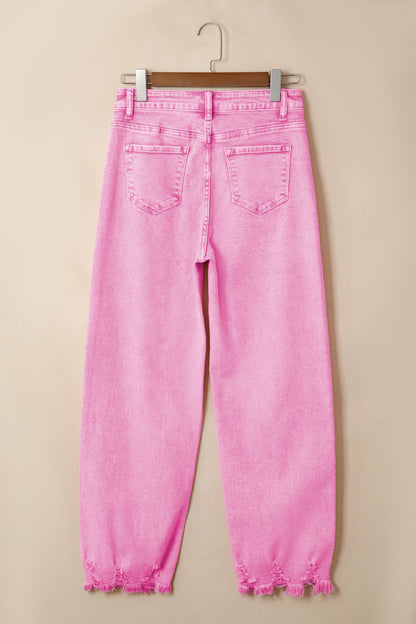 Parker & Jo™  Pink Acid Wash High Waisted Raw Hem Jeans