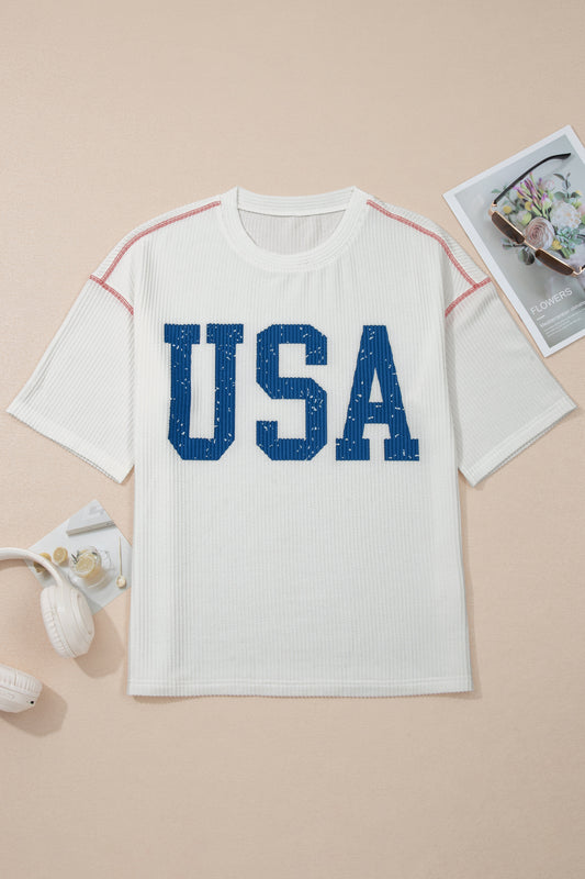 Parker & Jo™ USA American Half Sleeve Loose Ribbed Top