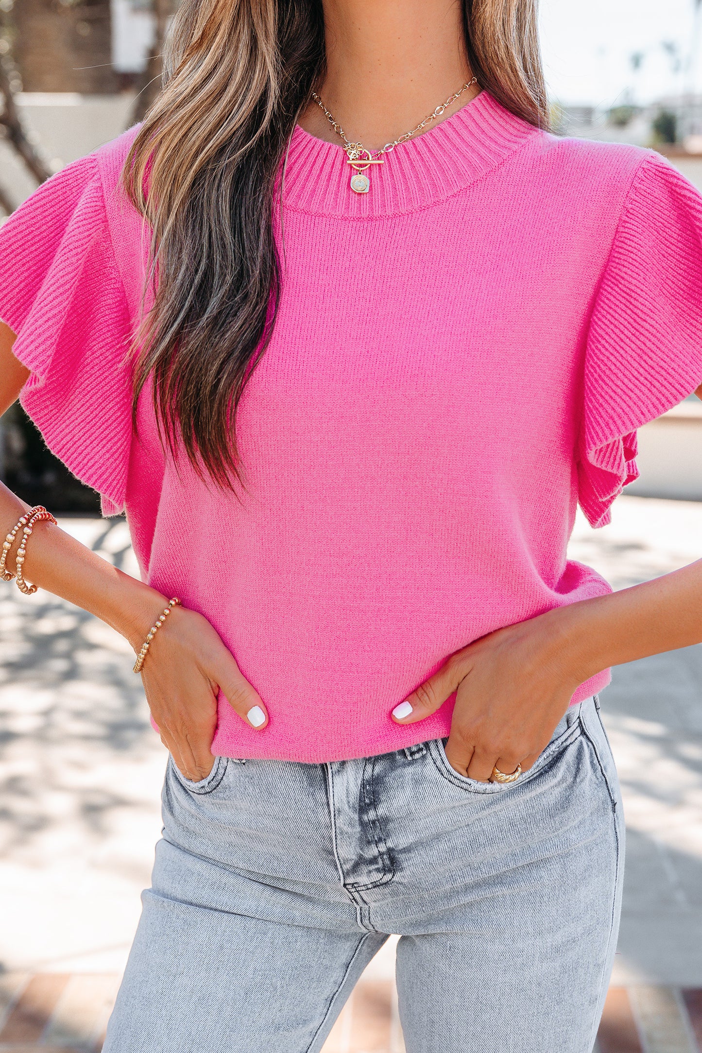 Parker & Jo™ Pink Ruffle Short Sleeve Sweater