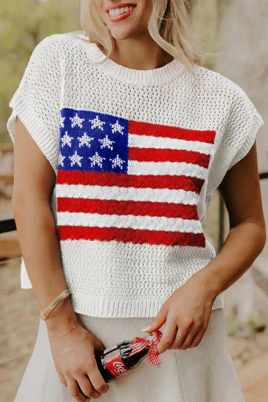 Parker & Jo™ White Flag Short Sleeve Sweater Top