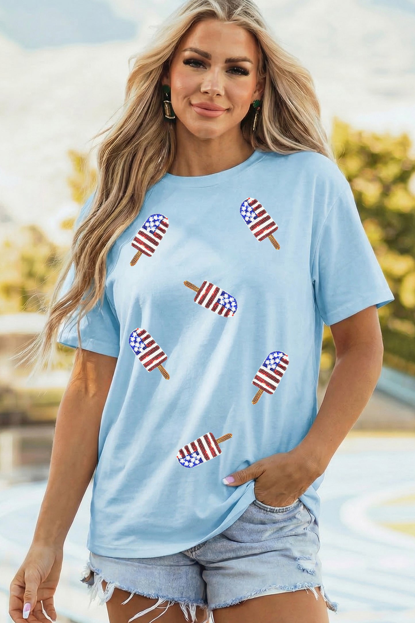 Parker & Jo™ Patriotic Sequin Popsicle Tee 🍭❤️💙