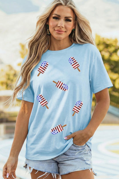 Parker & Jo™ Patriotic Sequin Popsicle Tee 🍭❤️💙