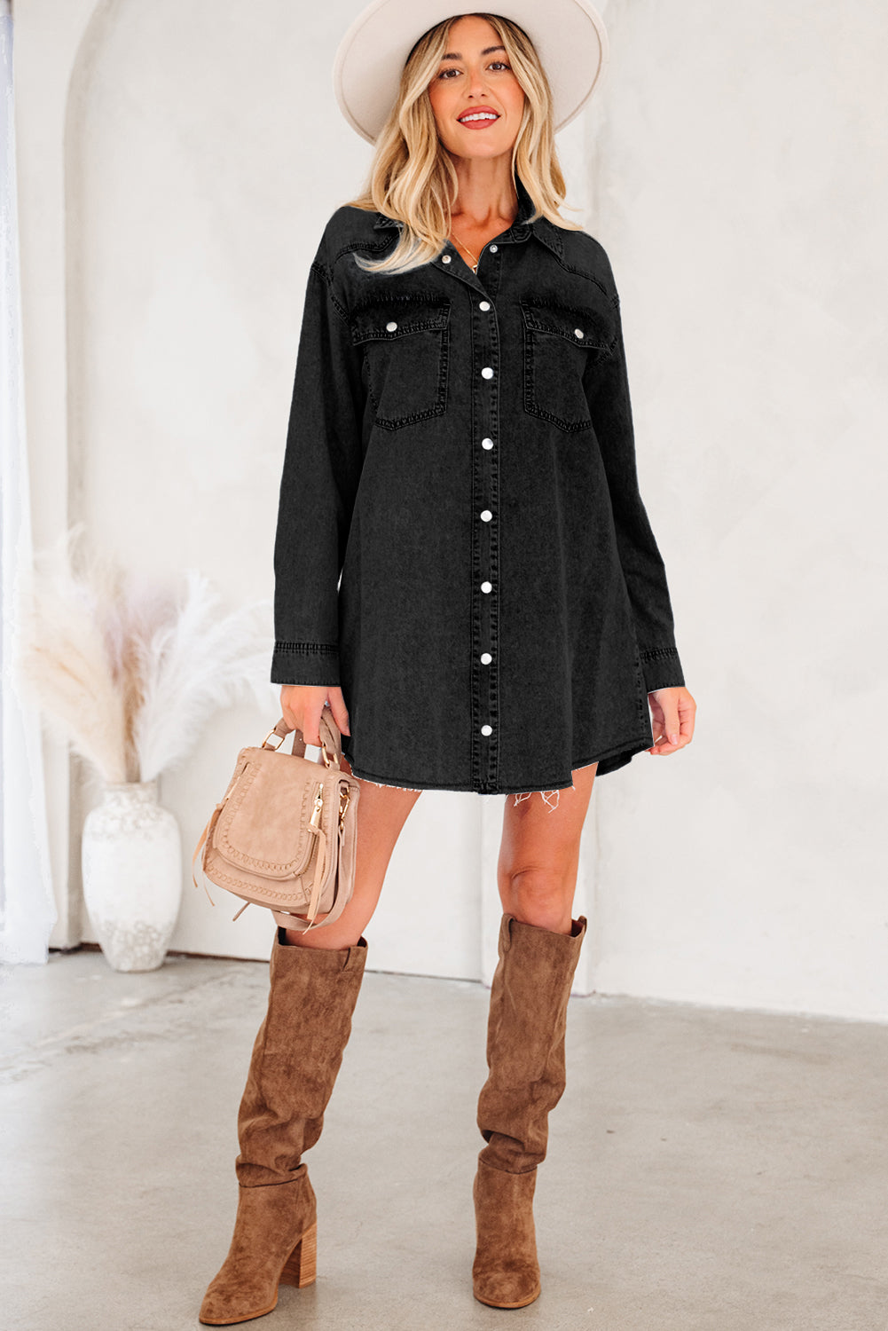 Parker & Jo™ Black Grey Denim Loose Shirt Dress
