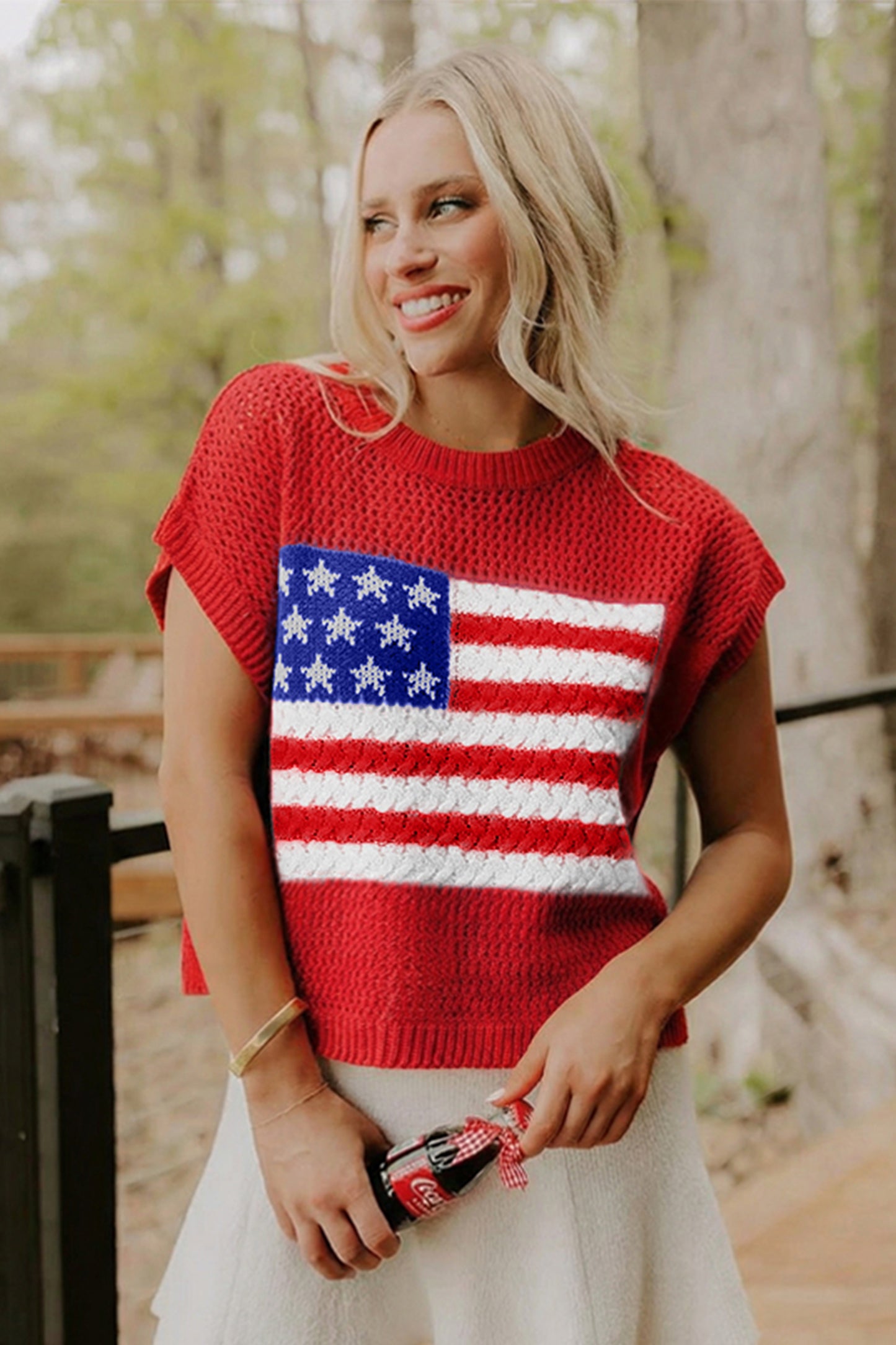 Parker & Jo™ Red Flag Short Sleeve Sweater Top