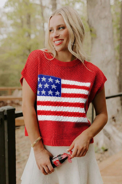 Parker & Jo™ Red Flag Short Sleeve Sweater Top