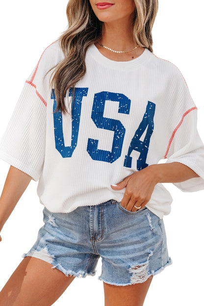 Parker & Jo™ USA American Half Sleeve Loose Ribbed Top