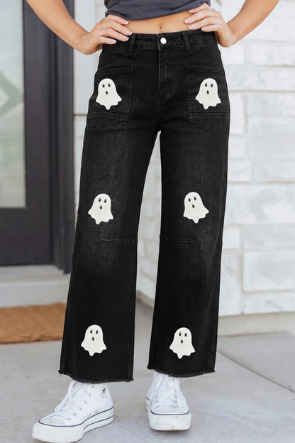 Parker & Jo™ Black Ghost Patched Raw Hem Jeans