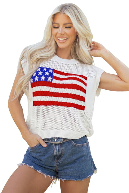 Parker & Jo™ White Flag Short Sleeve Sweater Top
