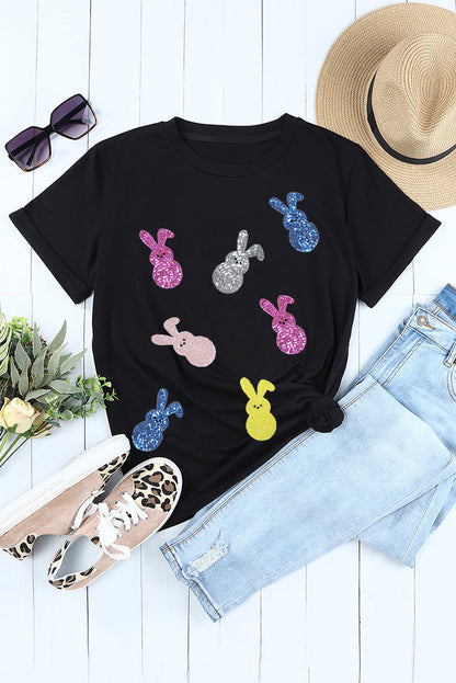 Parker & Jo™ Black Sequin Easter Bunny Tee
