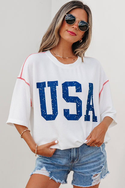 Parker & Jo™ USA American Half Sleeve Loose Ribbed Top