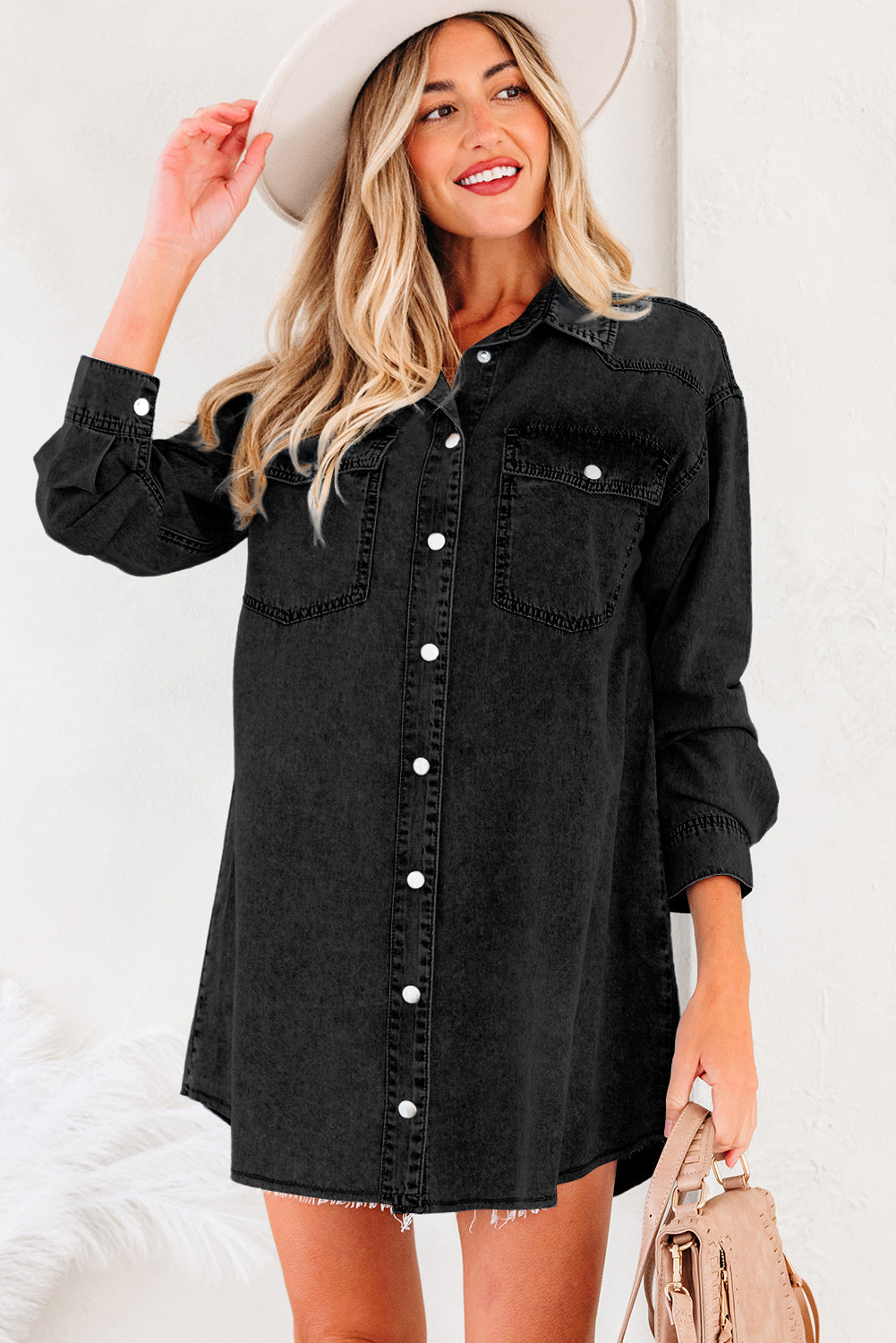 Parker & Jo™ Black Grey Denim Loose Shirt Dress