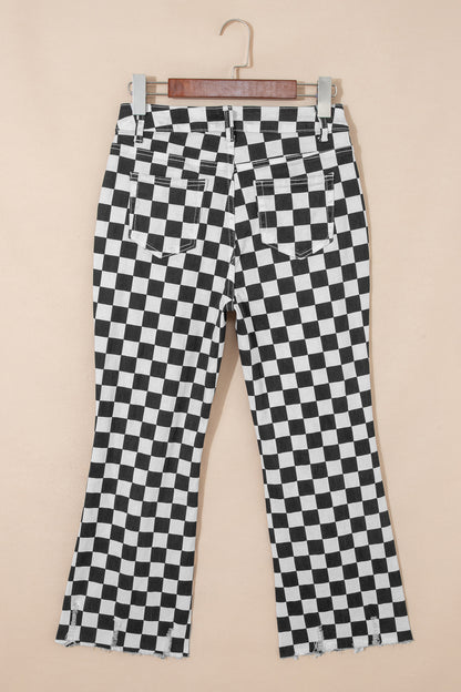 Parker & Jo™ Black Checkerboard Distressed Cropped Jeans