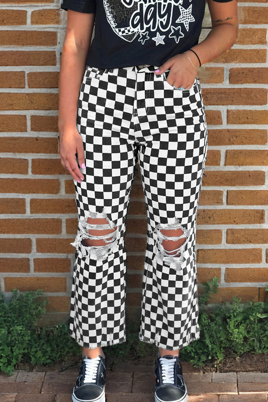 Parker & Jo™ Black Checkerboard Distressed Cropped Jeans