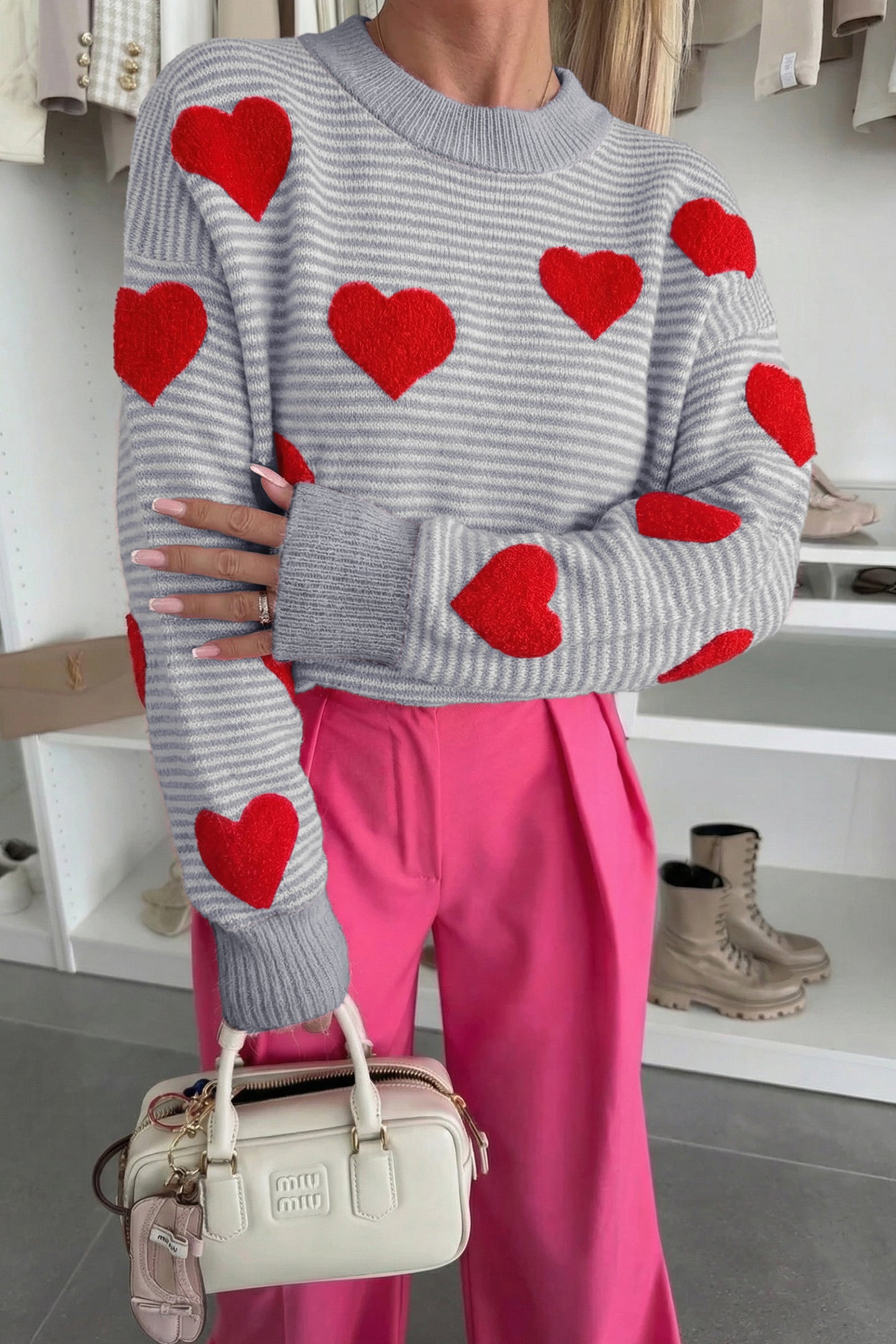 Parker & Jo™ Gray Red Heart Valentine Knit Sweater