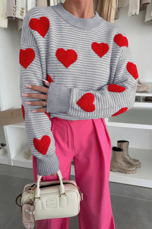Parker & Jo™ Gray Red Heart Valentine Knit Sweater