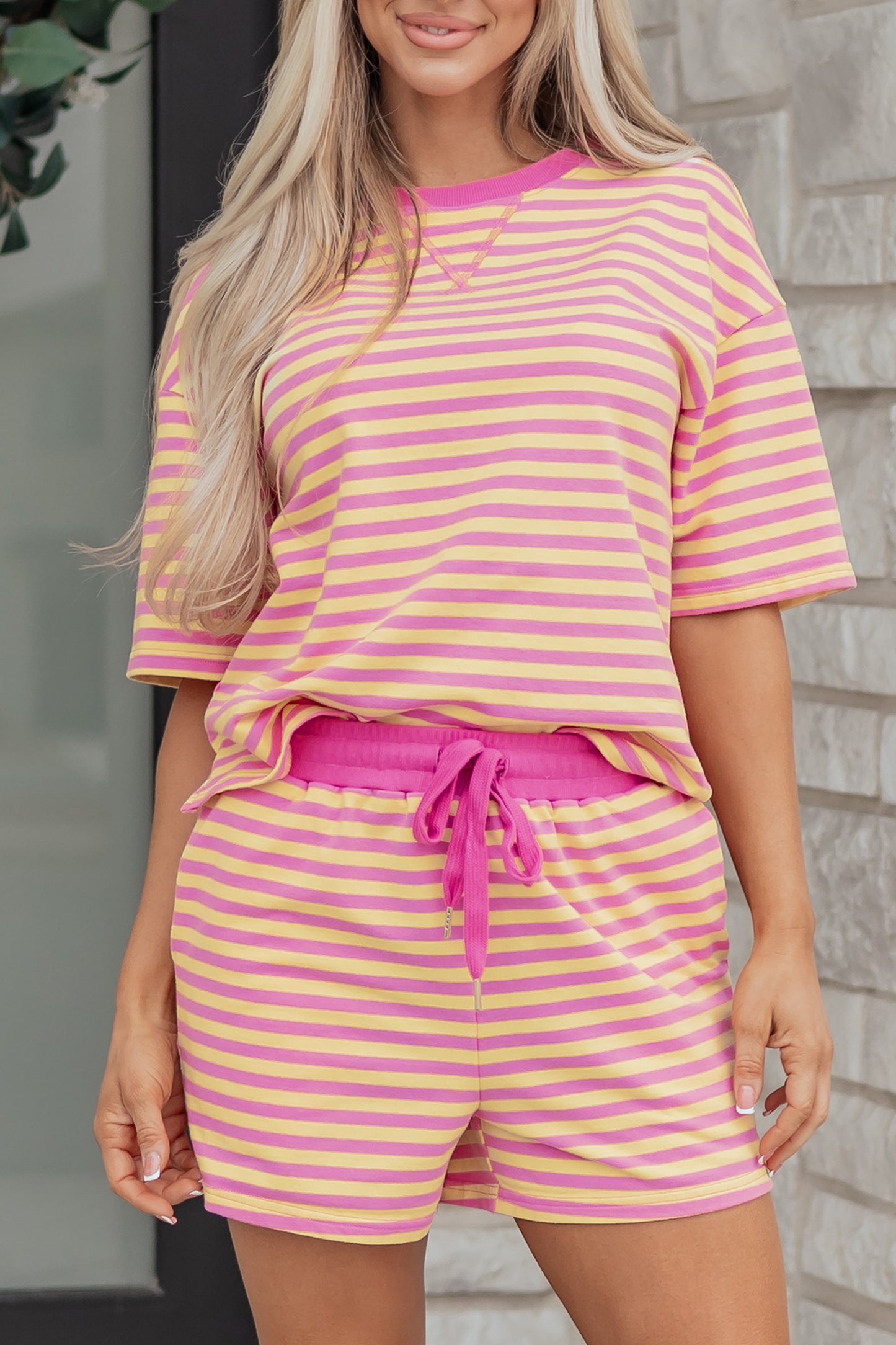 Parker & Jo™ Pink and Orange Striped Terry Short Set