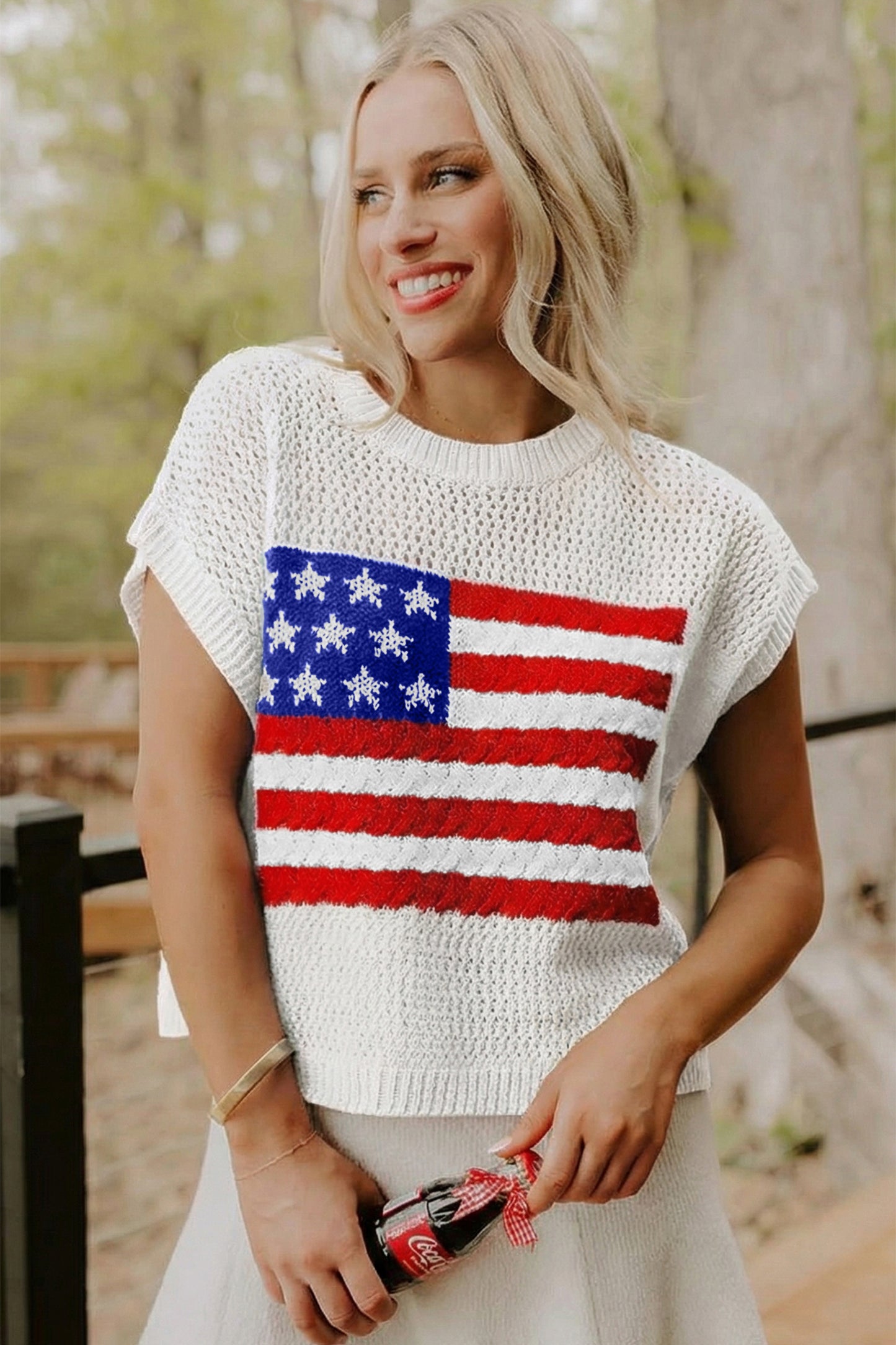 Parker & Jo™ White Flag Short Sleeve Sweater Top