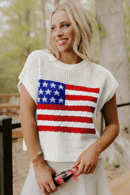 Parker & Jo™ White Flag Short Sleeve Sweater Top