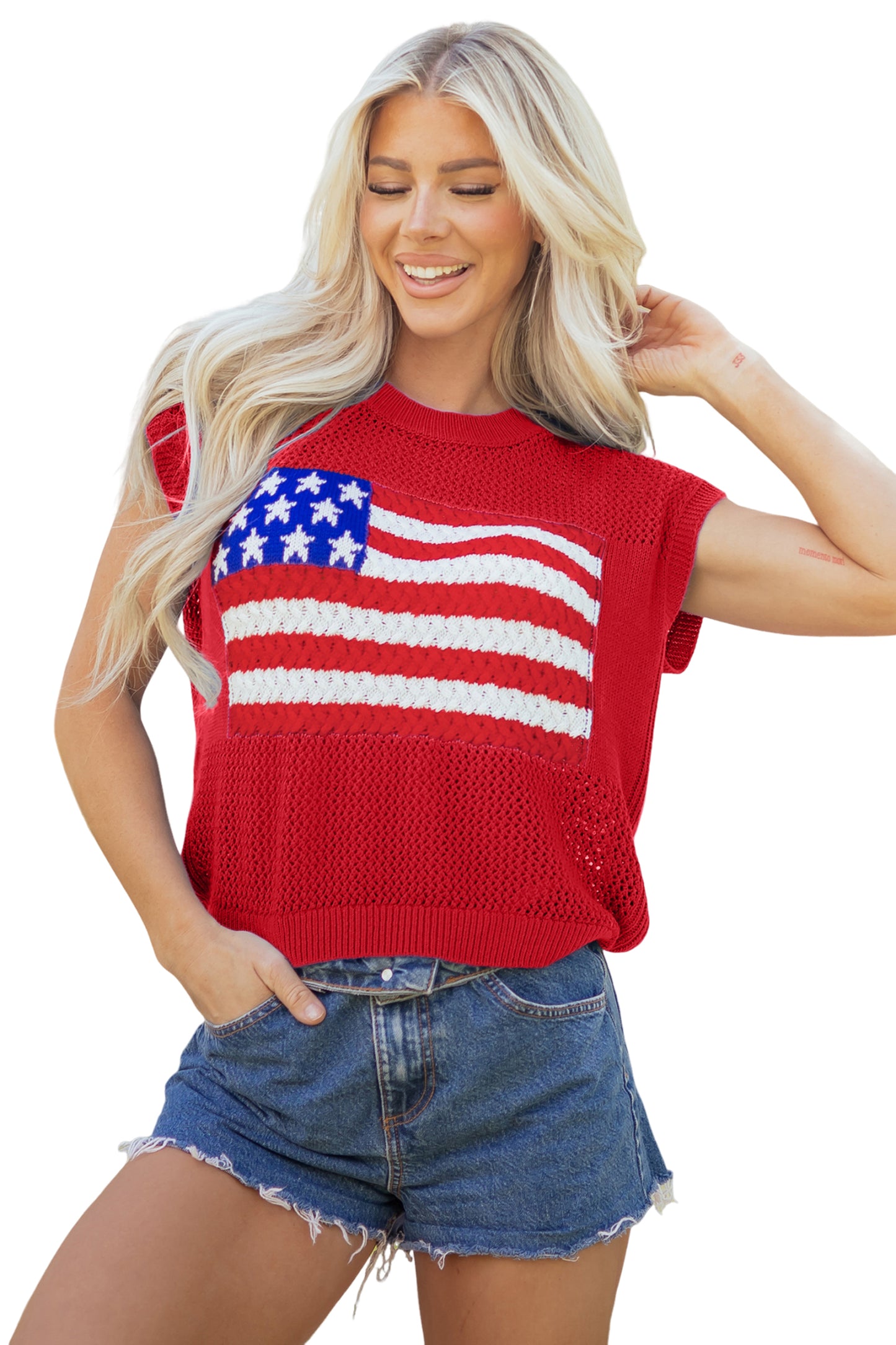 Parker & Jo™ Red Flag Short Sleeve Sweater Top