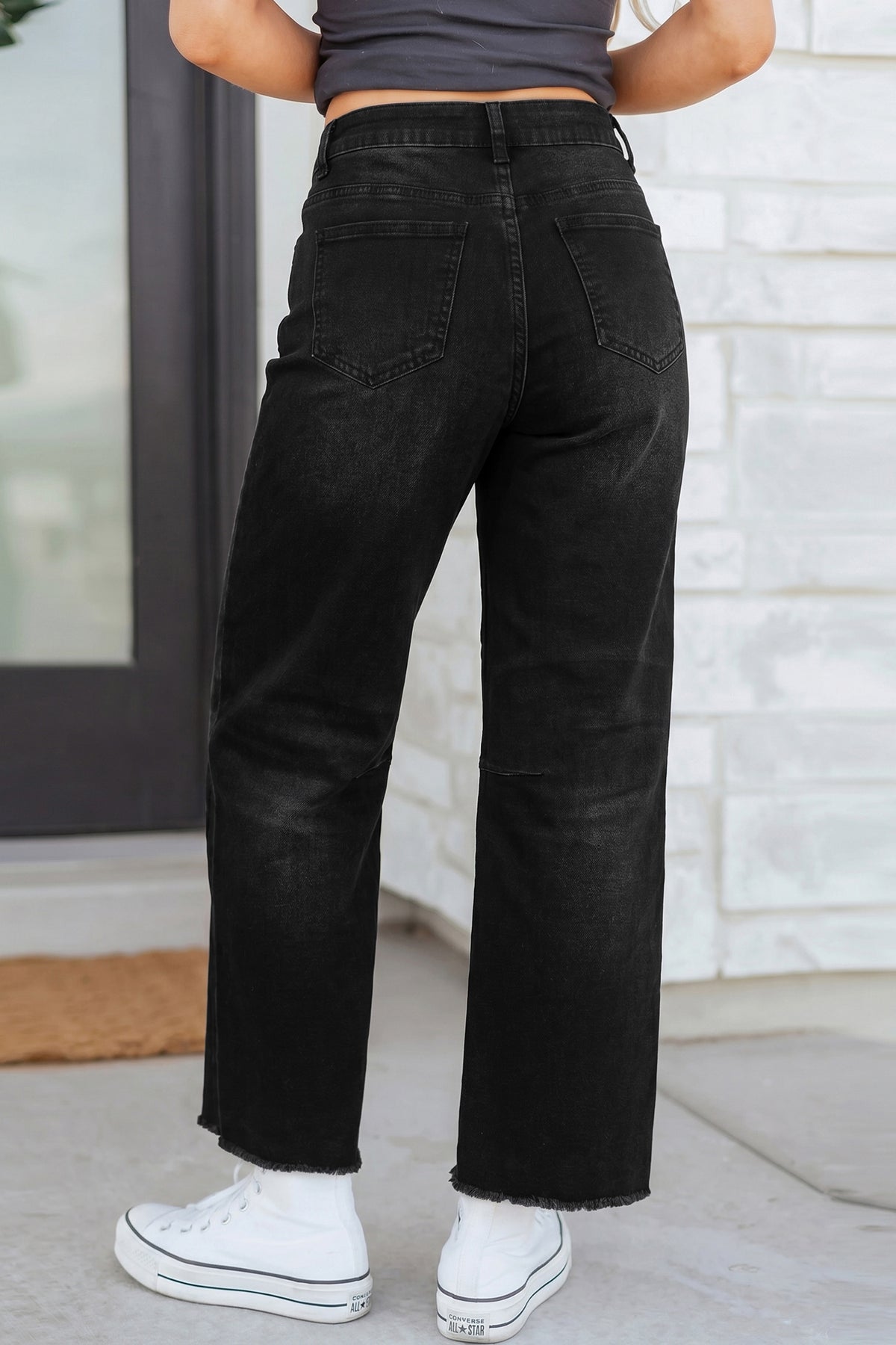 Parker & Jo™ Black Ghost Patched Raw Hem Jeans
