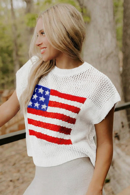 Parker & Jo™ White Flag Short Sleeve Sweater Top