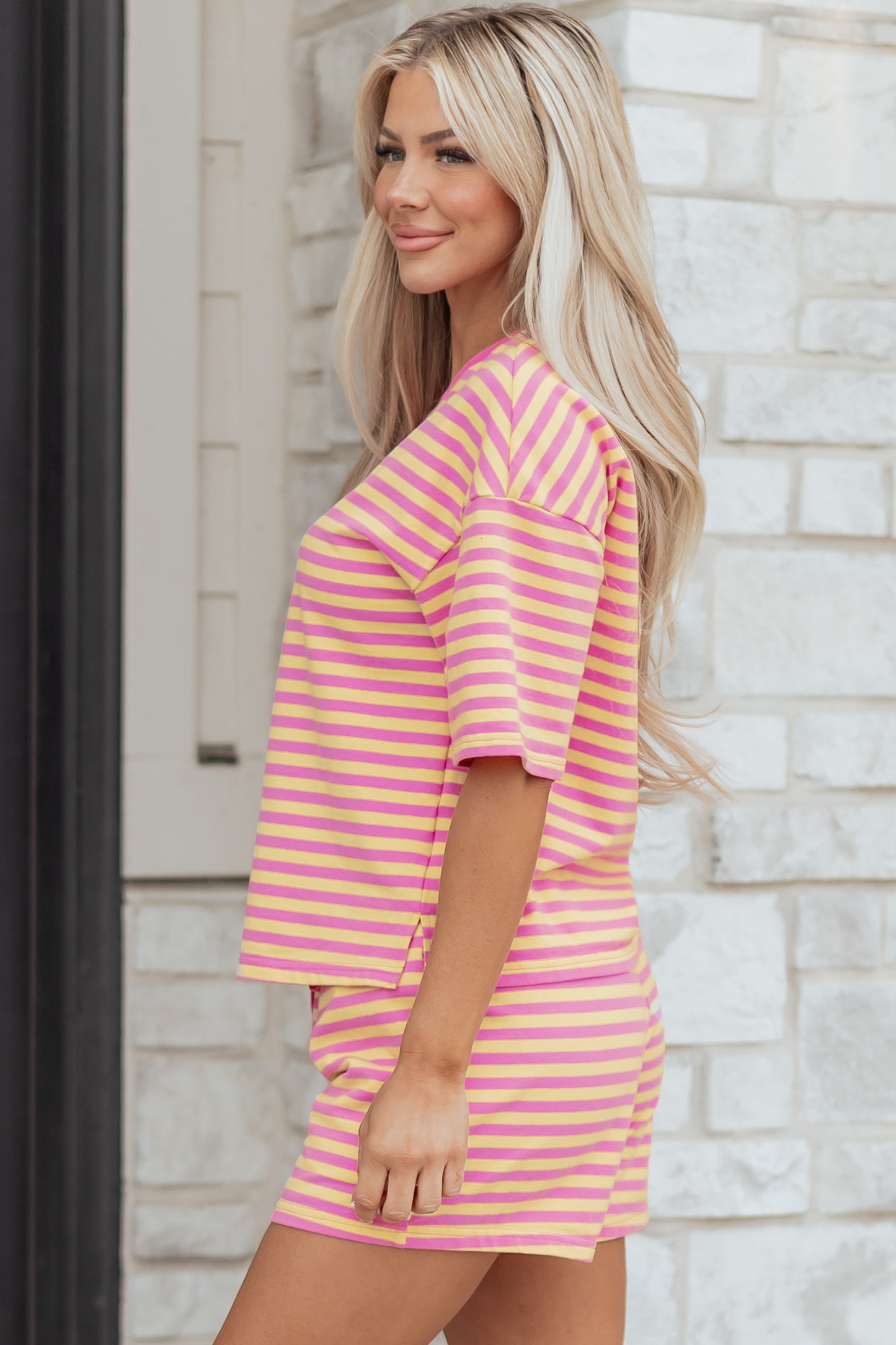 Parker & Jo™ Pink and Orange Striped Terry Short Set
