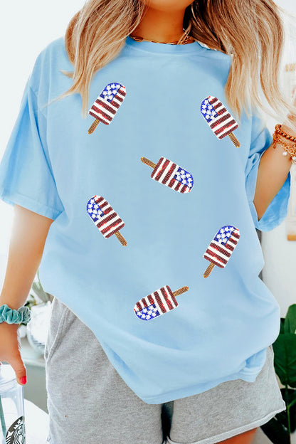 Parker & Jo™ Patriotic Sequin Popsicle Tee 🍭❤️💙