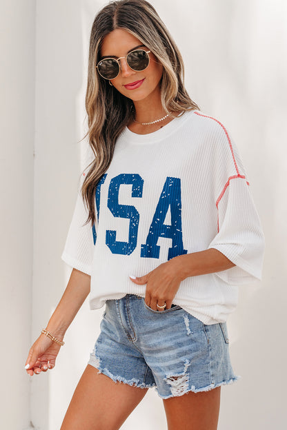 Parker & Jo™ USA American Half Sleeve Loose Ribbed Top