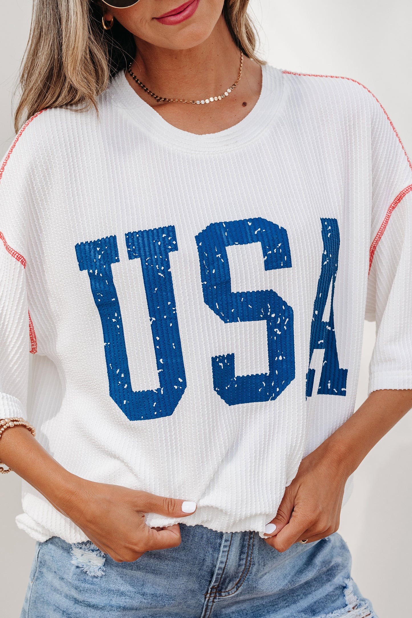 Parker & Jo™ USA American Half Sleeve Loose Ribbed Top