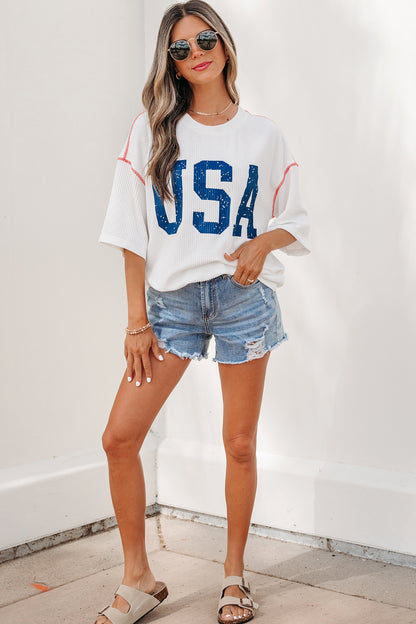 Parker & Jo™ USA American Half Sleeve Loose Ribbed Top