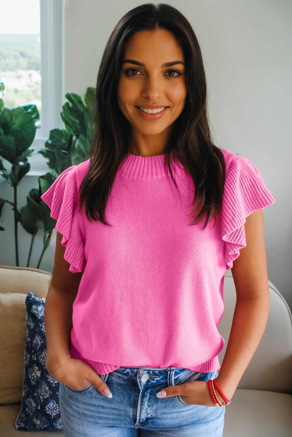 Parker & Jo™ Pink Ruffle Short Sleeve Sweater