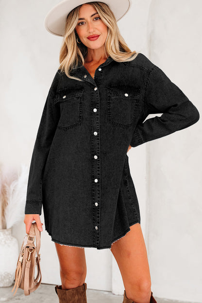 Parker & Jo™ Black Grey Denim Loose Shirt Dress