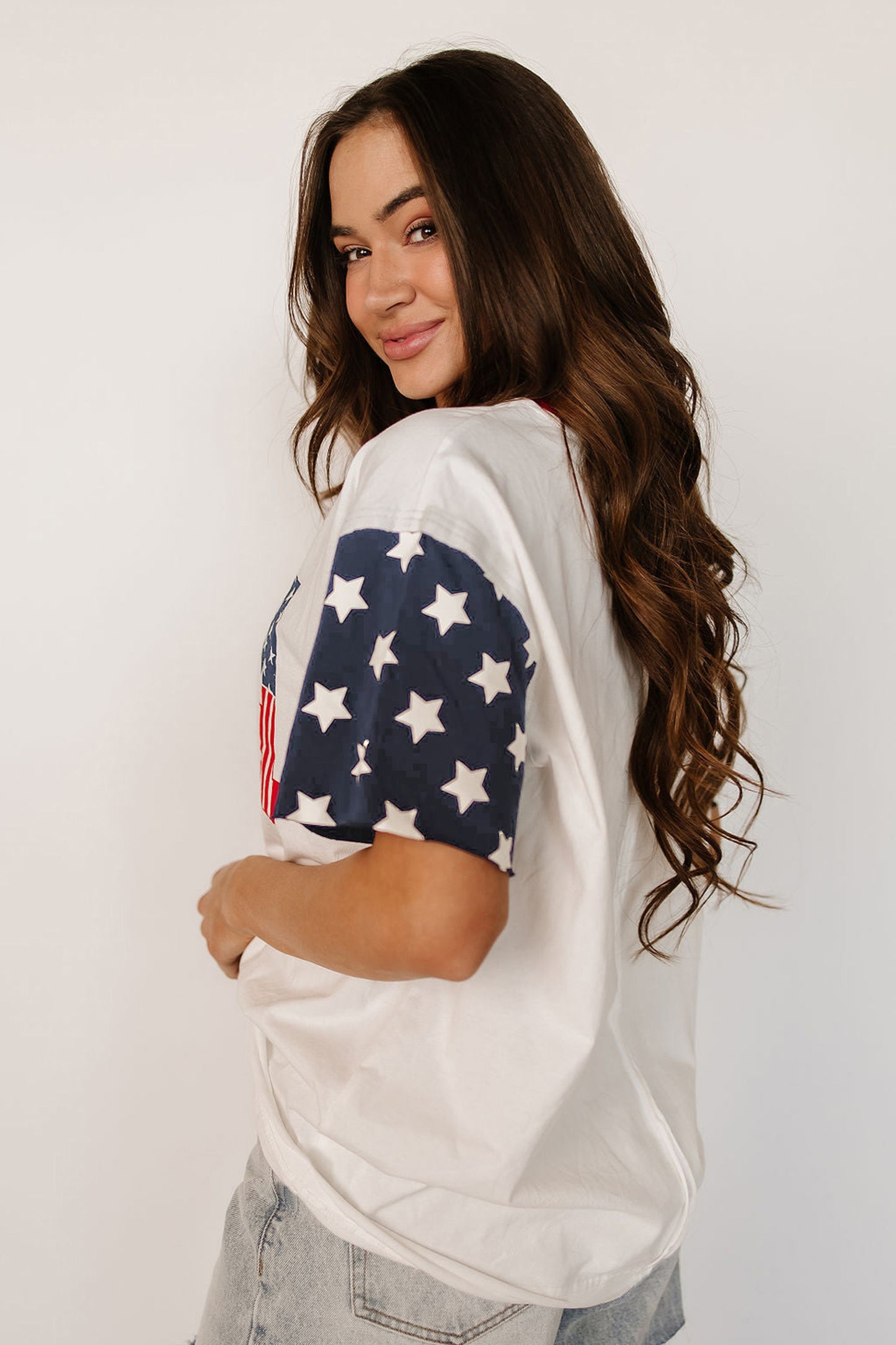 Parker & Jo™ USA American Flag Patchwork Casual Tee