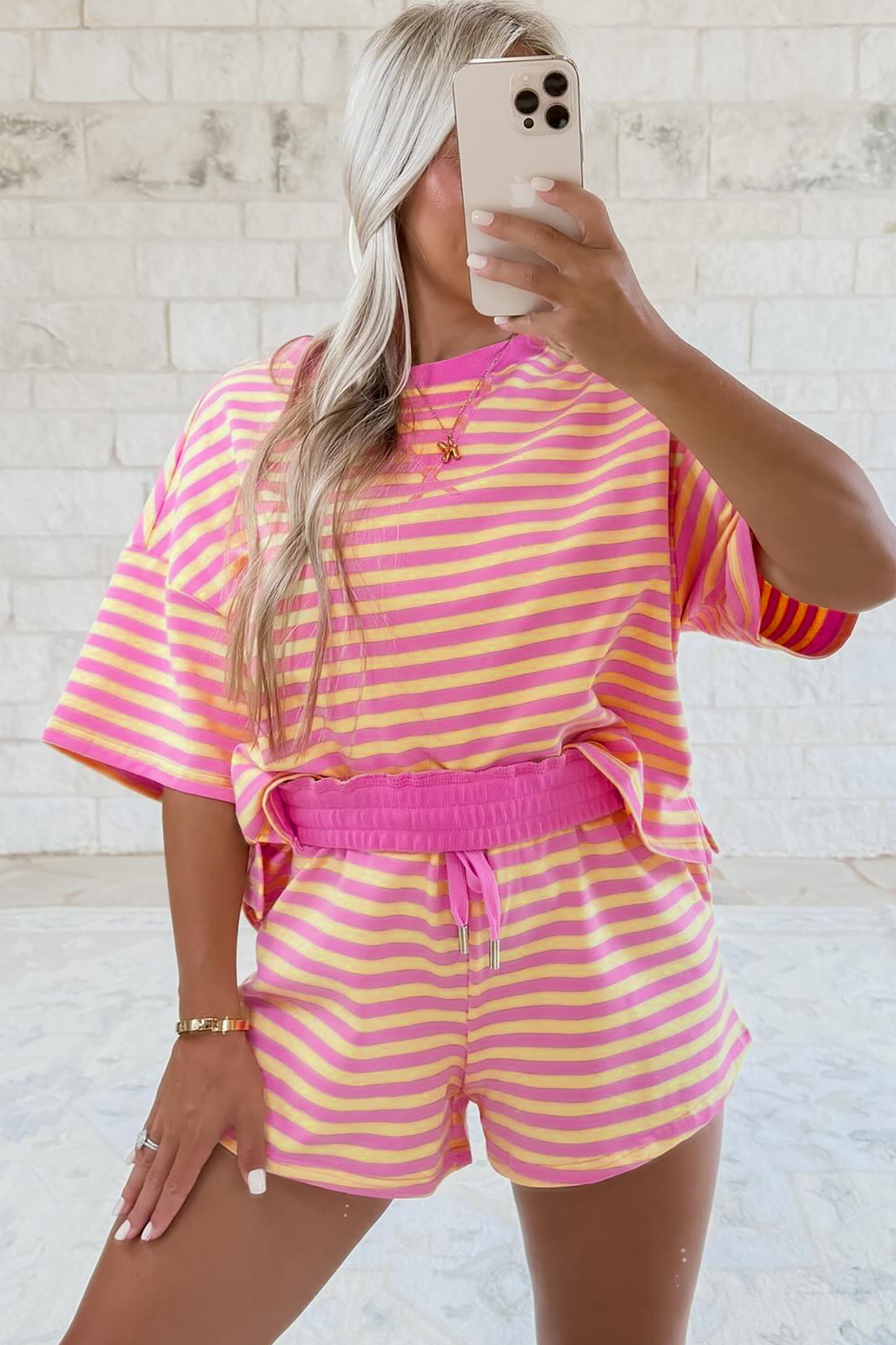Parker & Jo™ Pink and Orange Striped Terry Short Set