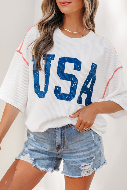 Parker & Jo™ USA American Half Sleeve Loose Ribbed Top