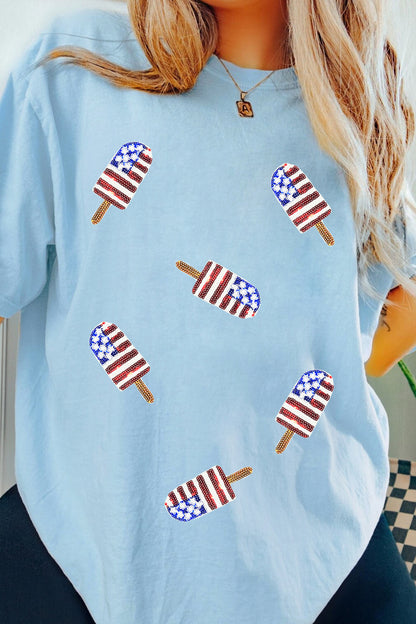 Parker & Jo™ Patriotic Sequin Popsicle Tee 🍭❤️💙
