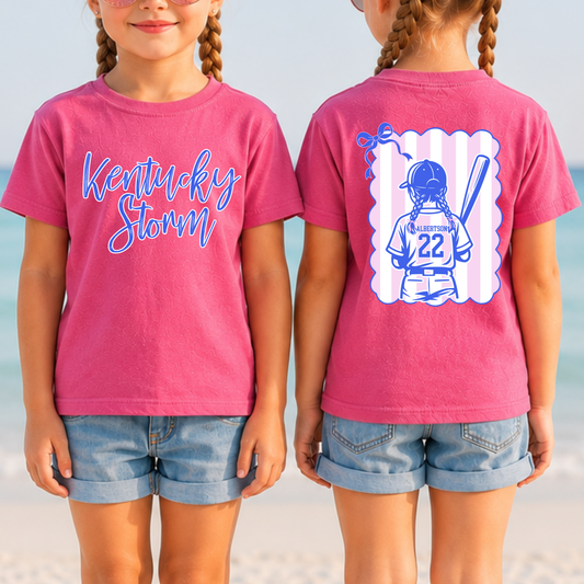 Parker & Jo™ Original Design | YOUTH Custom personalized Coquette Bow Baseball/Softball Graphic Tee Shirt