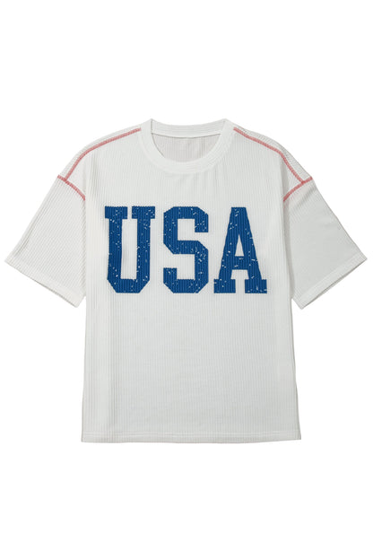 Parker & Jo™ USA American Half Sleeve Loose Ribbed Top