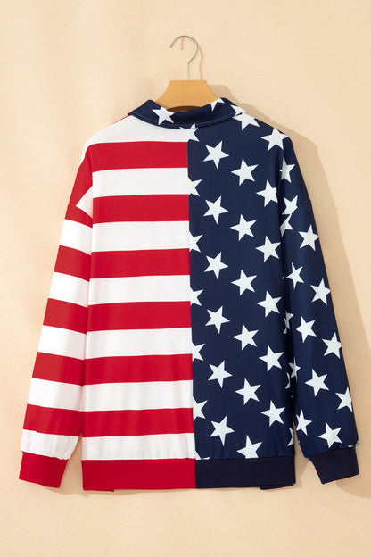 Parker & Jo™  American Flag Zipped Collar Oversized Sweatshirt