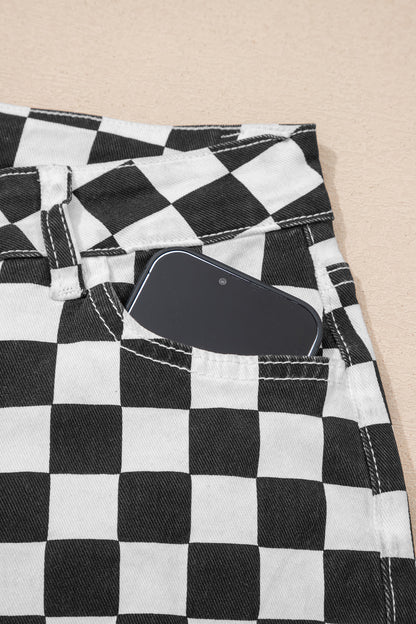 Parker & Jo™ Black Checkerboard Distressed Cropped Jeans